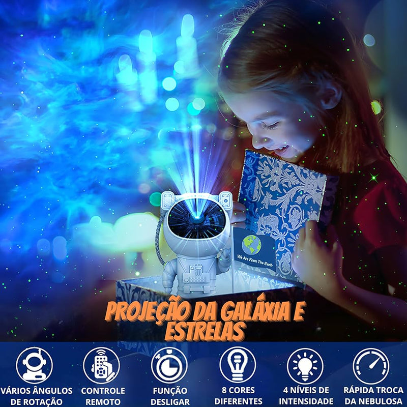 Projetor De Luz Estrela Galáxia Astronauta Com Controle E Rotação 360°