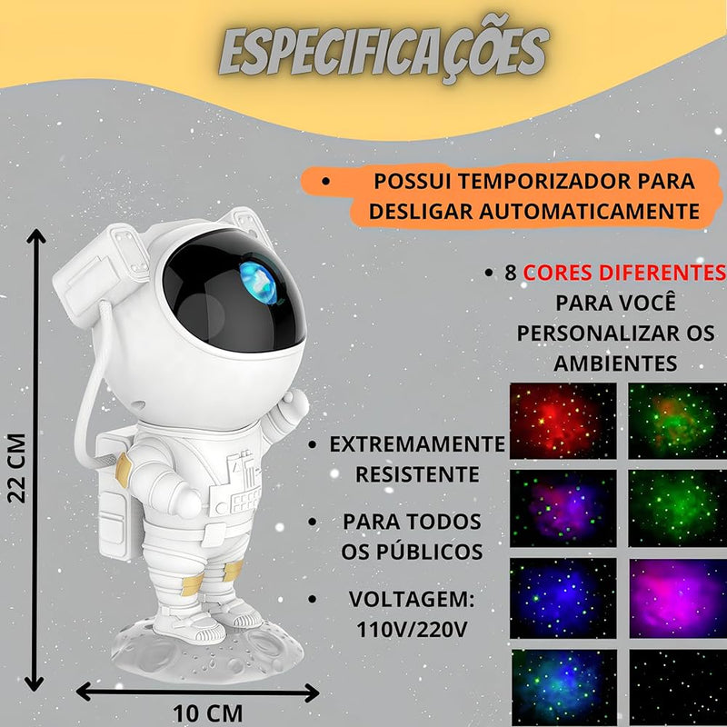 Projetor De Luz Estrela Galáxia Astronauta Com Controle E Rotação 360°