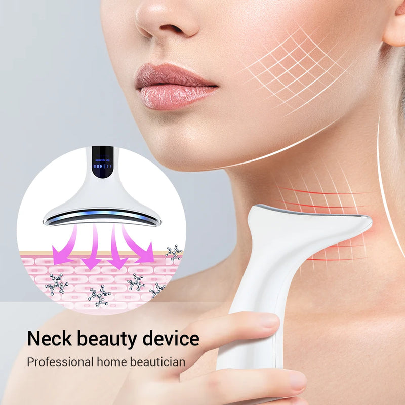 Neck Face Beauty Device 3 Colors LED Photon Therapy Skin Tighten Reduce Double Chin Anti Wrinkle Remove Skin Care Tools